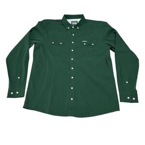 centre Men's Embroidered Pocket Logo Button Down Shirt Green Size XL 24 x 32